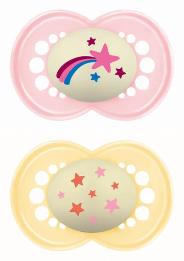 MAM Πιπίλες Μωρού Original Night 16+ Μηνών Κορίτσι Αστεράκια & Ουράνιο Τόξο